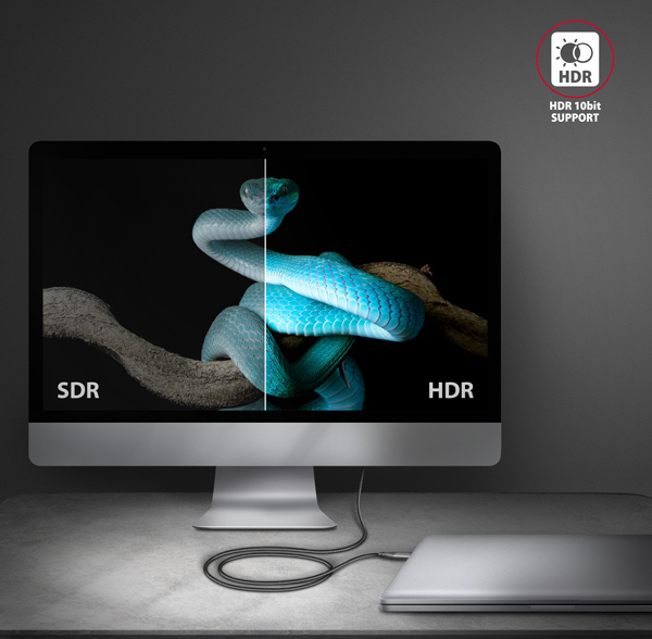 AXAGON RVC-HI2MC, USB-C -> HDMI 2.0a redukcia / kábel 1.8m, 4K/60Hz HDR10