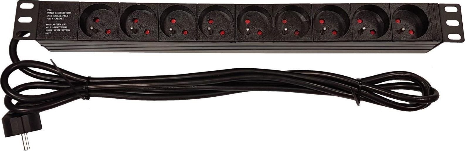 19" rozvodný panel LEXI-Net 9x230V, kabel 3m, 1U