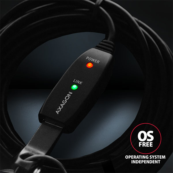 AXAGON ADR-215, USB 2.0 A-M -> A-F aktívny predlžovací / repeater kábel, 15m