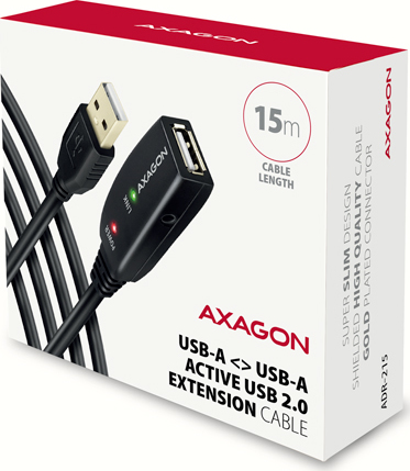 AXAGON ADR-215, USB 2.0 A-M -> A-F aktívny predlžovací / repeater kábel, 15m