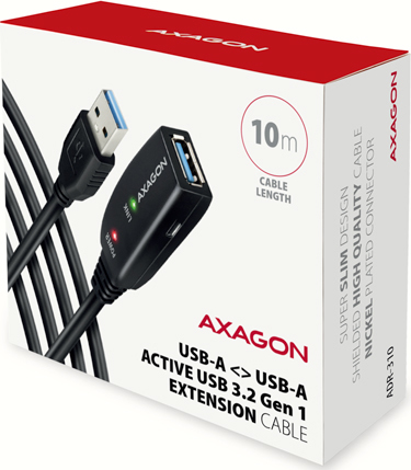 AXAGON ADR-310, USB 3.2 Gen 1 A-M -> A-F aktívny predlžovací / repeater kábel, 10m