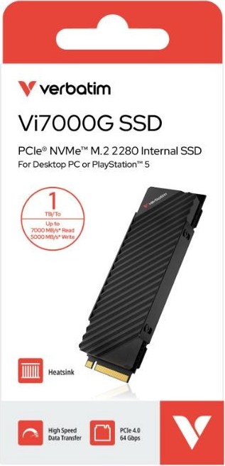 VERBATIM SSD Vi7000G Internal PCIe NVMe M.2 SSD 1TB , W 5500/ R 7400MB/s