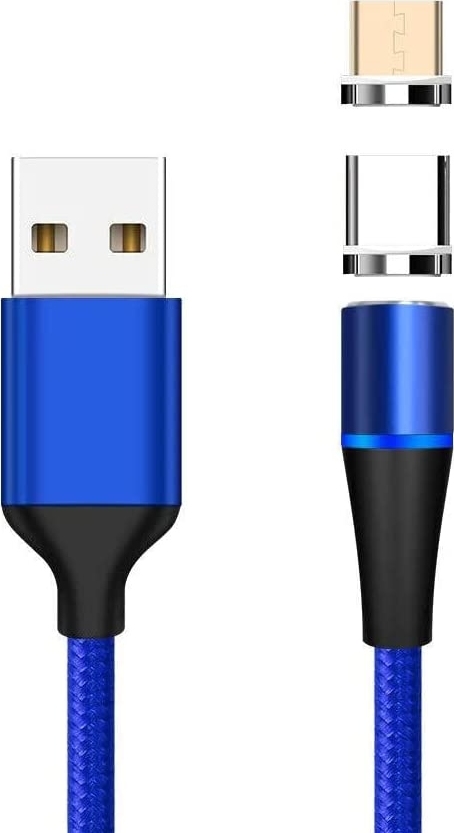 PremiumCord Magnetický micro USB a USB-C nabíjecí a datový kabel, 1m, modrá