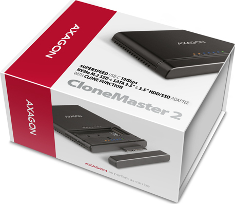 AXAGON ADSA-CC USB-C 10Gbps - NVMe M.2 SSD & SATA 2.5"/3.5" SSD/HDD CLONE MASTER 2 adaptér