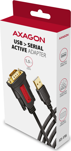 AXAGON ADS-1PSN, USB-A 2.0 - sériový RS-232 DB9-M Prolific adaptér / kábel 1.5m