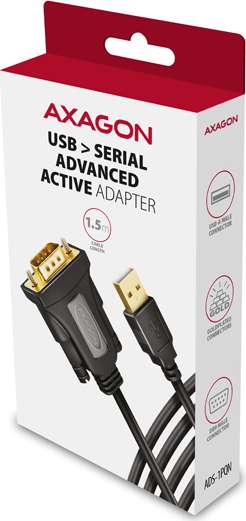 AXAGON ADS-1PQN, USB-A 2.0 - sériový RS-232 DB9-M FTDI adaptér / kabel 1.5m