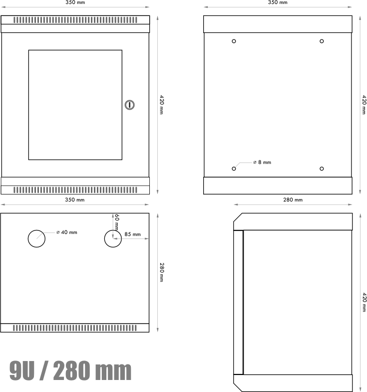 10" rack jednodílný 9U/280 DATACOM černý Skl.dv.