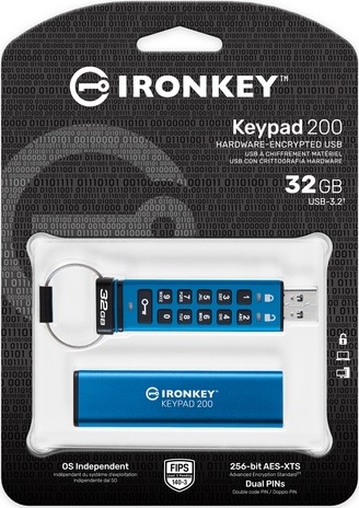 Kingston IronKey Keypad 200/32GB/USB 3.2/USB-A/Modrá