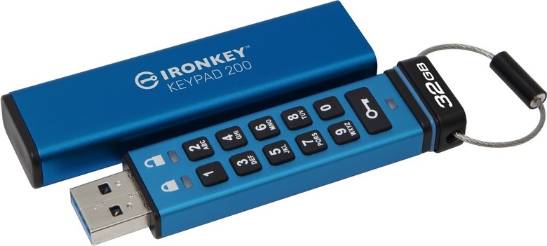 Kingston IronKey Keypad 200/32GB/USB 3.2/USB-A/Modrá