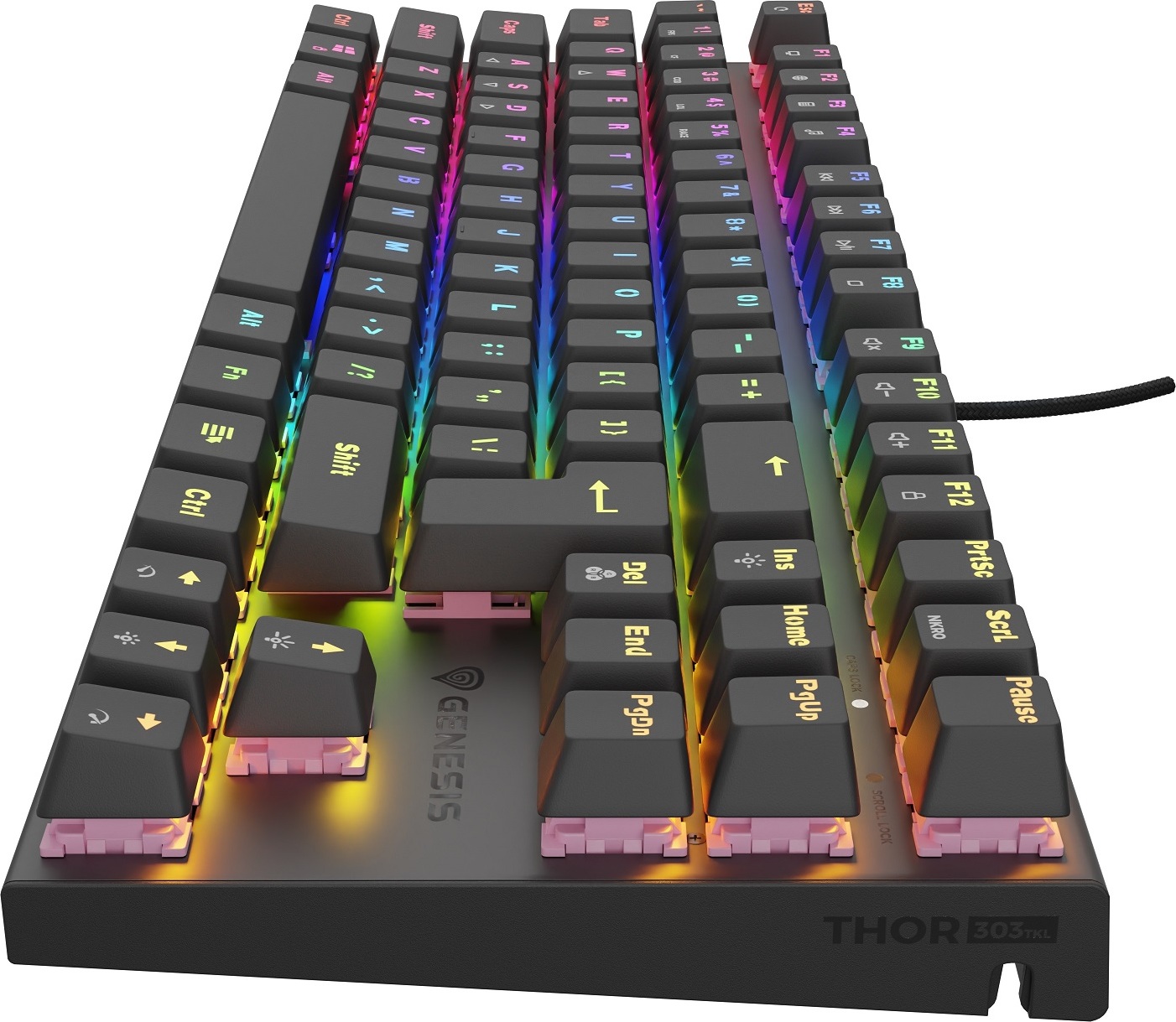 Genesis herní mechanická klávesnice THOR 303/TKL/RGB/Outemu Peach Silent/Drátová USB/US layout/Černá