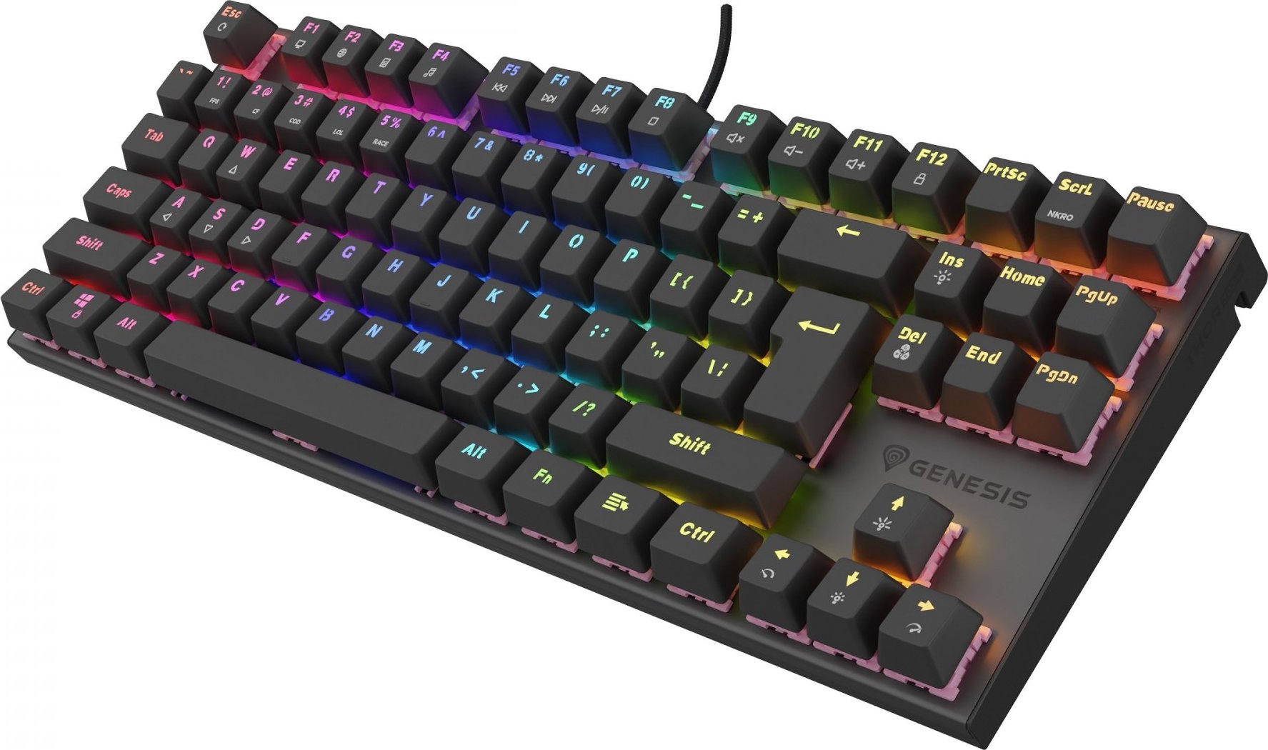 Genesis herní mechanická klávesnice THOR 303/TKL/RGB/Outemu Peach Silent/Drátová USB/US layout/Černá