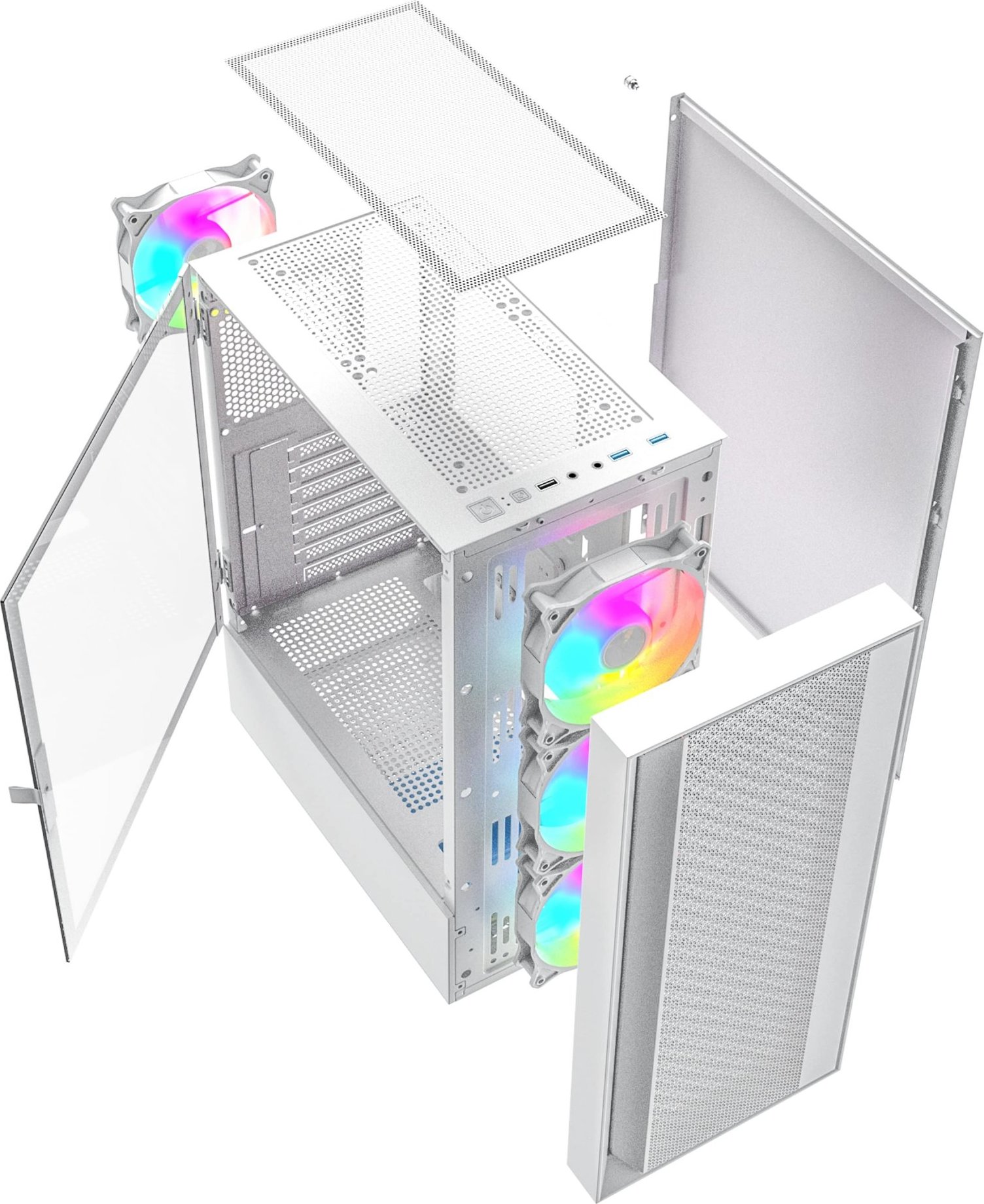 Gembird Fornax 4000 ARGB/Midi Tower/Transpar./Bílá