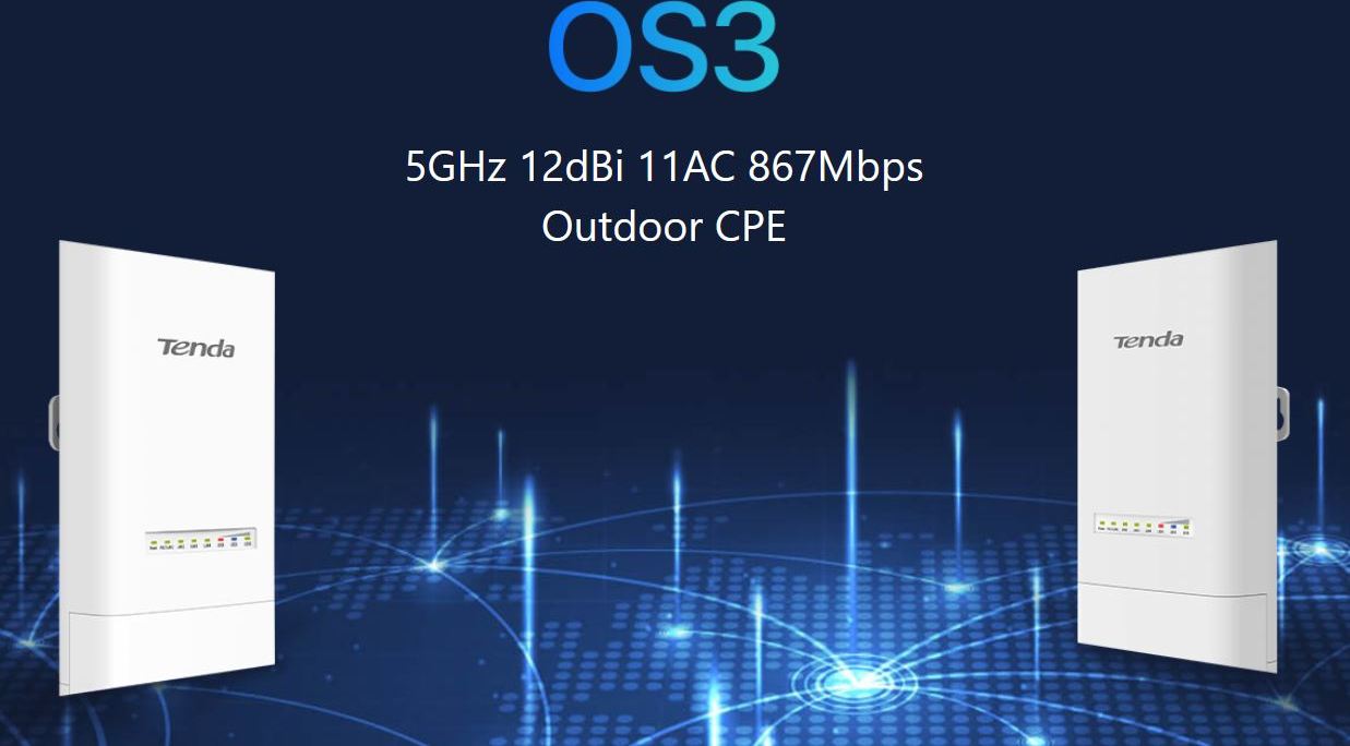 Tenda OS3 Wireless Outdoor CPE 5 GHz, 802.11ac/a/n, 867 Mb/s, 4x LAN, 12 dBi, Pass. PoE, IP65