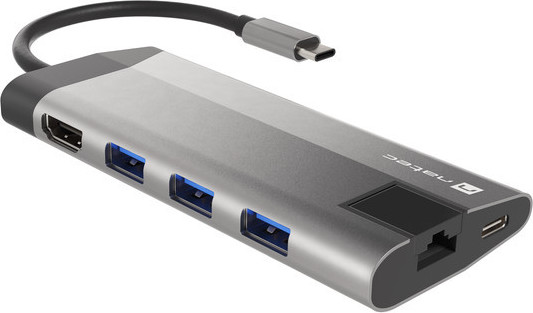 Natec multiport adaptér FOWLER PLUS HUB 8v1, USB 3.0 3X, HDMI 4K, USB-C PD, RJ45, SD, MICRO