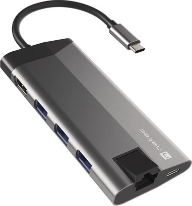 Natec multiport adaptér FOWLER PLUS HUB 8v1, USB 3.0 3X, HDMI 4K, USB-C PD, RJ45, SD, MICRO