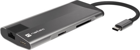 Natec multiport adaptér FOWLER PLUS HUB 8v1, USB 3.0 3X, HDMI 4K, USB-C PD, RJ45, SD, MICRO