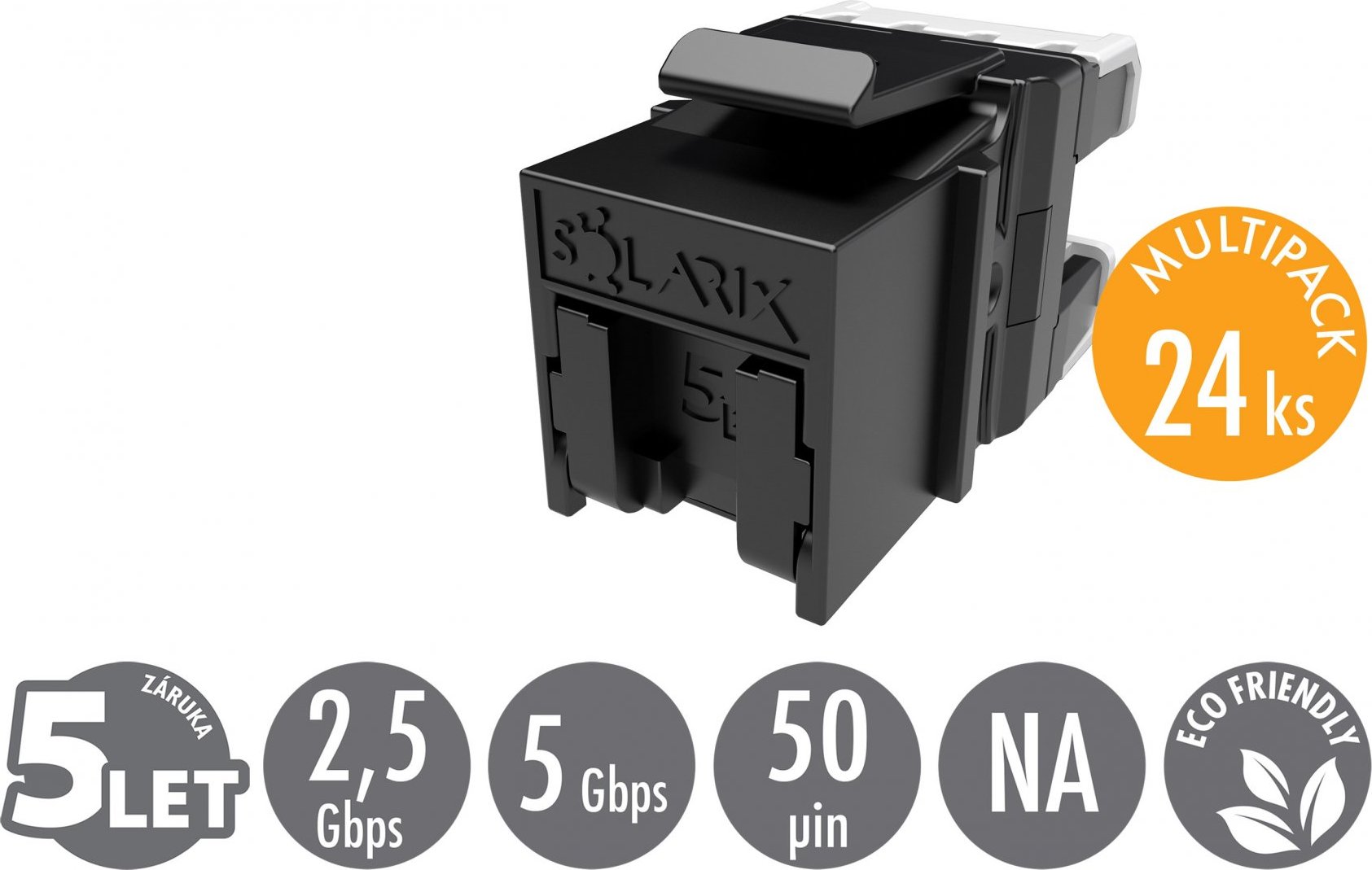 MULTIPACK 24 ks - rychlozařezávací keystone Solarix CAT5E UTP RJ45 SXKJ-5E-UTP-BK-NA