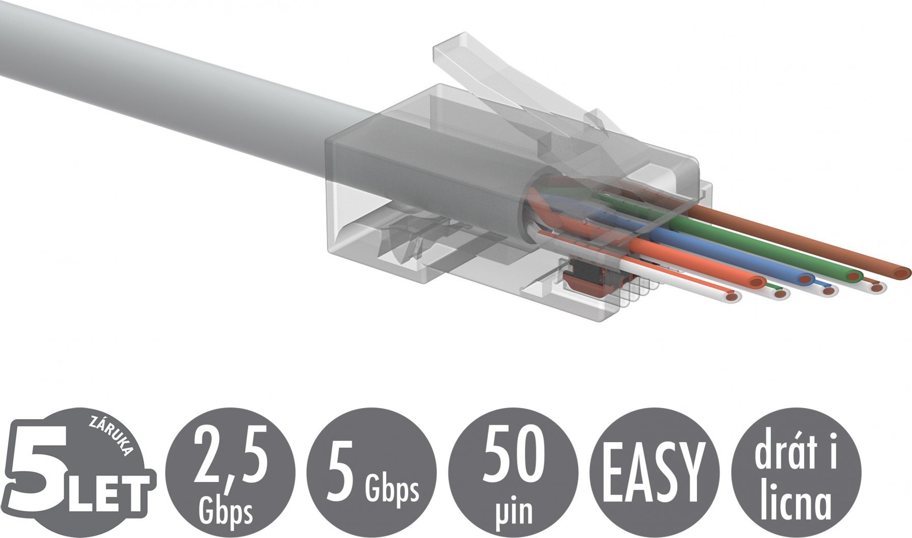 Solarix Univerzální EASY konektor RJ45 CAT6 UTP 8p8c na drát i licnu SXRJ45-6-UTP-EASY 100ks