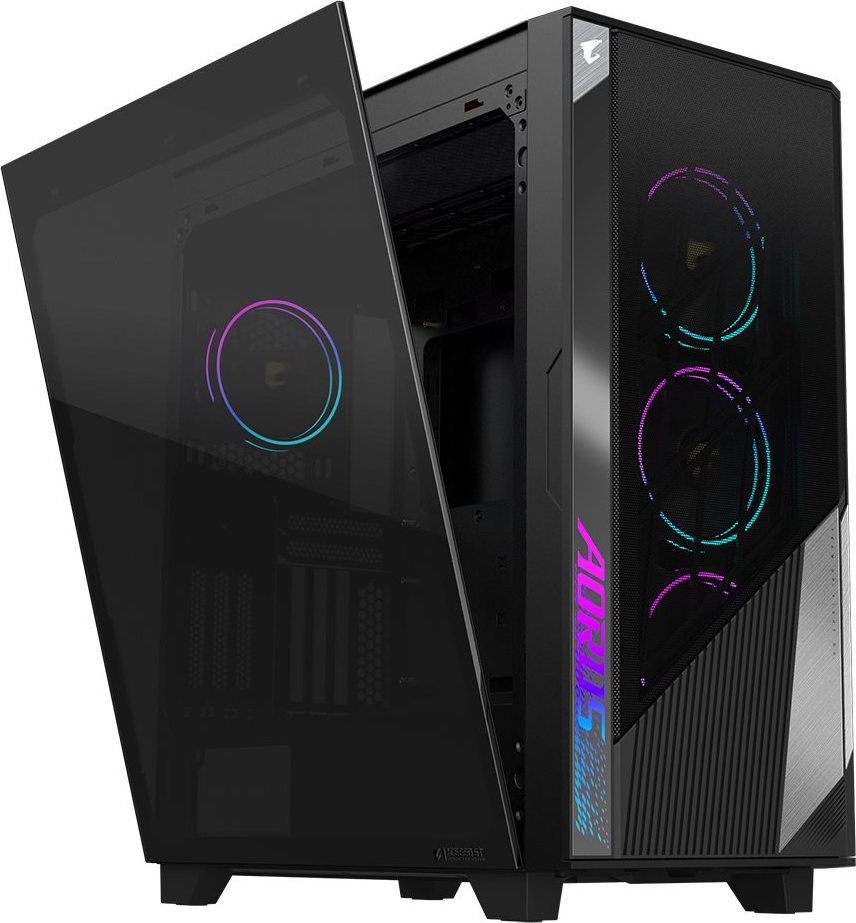 GIGABYTE case AORUS C500 GLASS, bez zdroje, průhledná bočnice, Mid Tower, černá