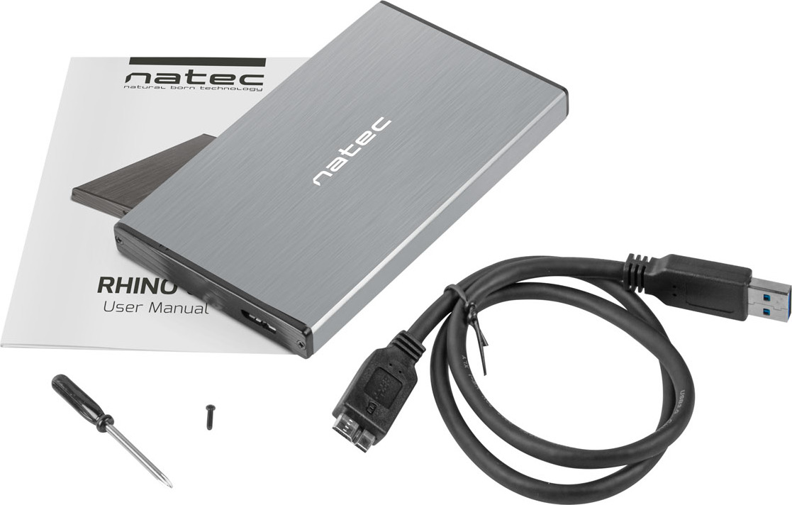 Externí box pro HDD 2,5" USB 3.0 Natec Rhino Go, šedý, hliníkové tělo