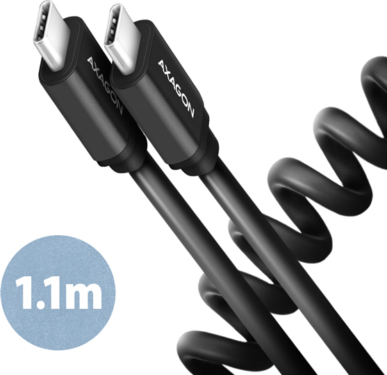 AXAGON BUCM-CM20TB, TWISTER kábel USB-C USB-C, 1.1m, USB 2.0, PD 60W 3A, ALU, tpe, čierny