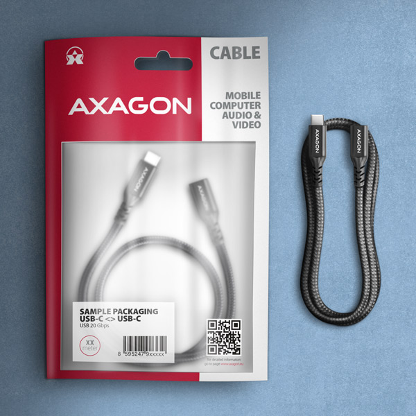 AXAGON BUCM32-CF15AB predlžovací kábel USB-C (M) USB-C (F), 1.5m, USB 20Gbps, PD 240W 5A, 8K HD, ALU, oplet, čierny