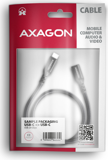 AXAGON BUCM32-CF15AB predlžovací kábel USB-C (M) USB-C (F), 1.5m, USB 20Gbps, PD 240W 5A, 8K HD, ALU, oplet, čierny