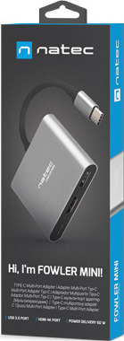 Natec multiport adaptér Fowler MINI USB-C PD, USB 3.0, HDMI 4K