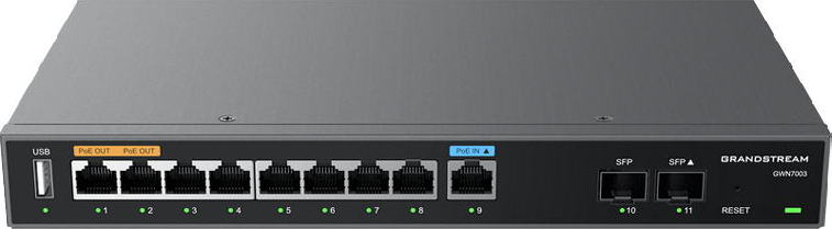 Grandstream GWN7003 VPN router 2 SFP, 9 Gb porty / 1 PoE in, 2 PoE out