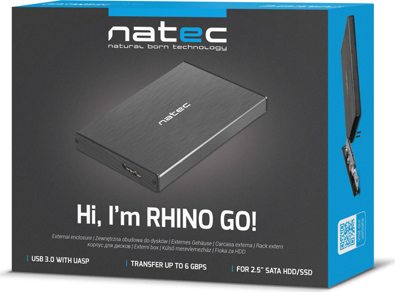 Externí box pro HDD 2,5" USB 3.0 Natec Rhino Go, černý, hliníkové tělo