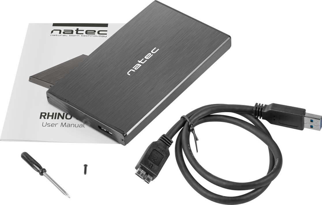 Externí box pro HDD 2,5" USB 3.0 Natec Rhino Go, černý, hliníkové tělo