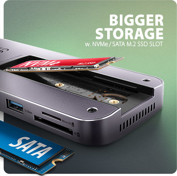 AXAGON HMC-12GM2, USB 10Gbps hub, 3x USB-A, USB-C, HDMI, DP, RJ-45 GLAN, M.2, SD/mSD, audio, PD 100W, kábel USB-C 50cm