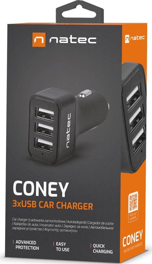 Natec nabíječka do auta CONEY, 2XUSB, 1XUSB-C, 84W