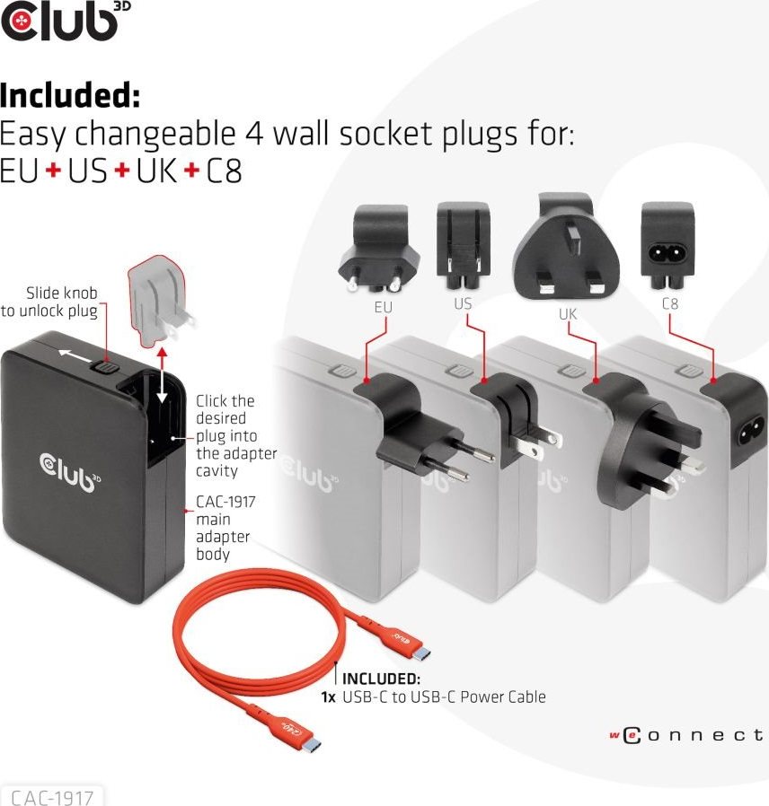 Club 3D Club3D cestovní nabíječka 140W GaN technologie, 3xUSB-C, 1xUSB-A, PPS + PD 3.1 Support