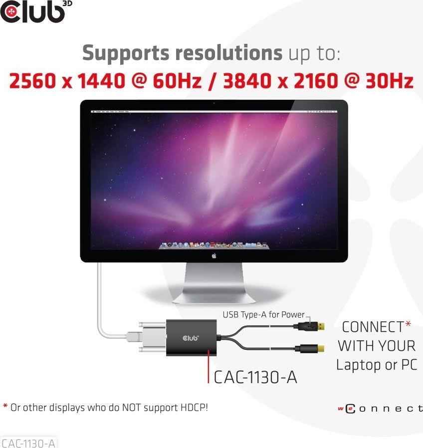 Club 3D Club3D adaptér Mini DP na Dual Link DVI, verzia HDCP OFF pre Apple Cinema Displeje Aktívny adaptér