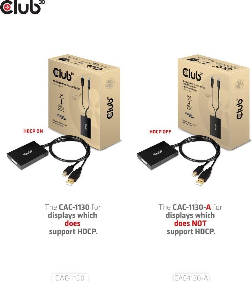 Club 3D Club3D adaptér Mini DP na Dual Link DVI, verzia HDCP OFF pre Apple Cinema Displeje Aktívny adaptér