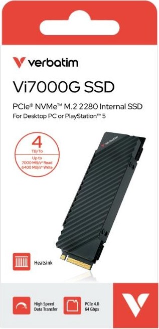 VERBATIM SSD Vi7000G Internal PCIe NVMe M.2 SSD 4TB , W 6700/ R 7400MB/s