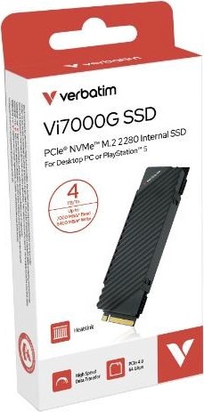 VERBATIM SSD Vi7000G Internal PCIe NVMe M.2 SSD 4TB , W 6700/ R 7400MB/s