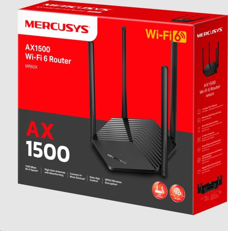 MERCUSYS MR60X WiFi6 router (AX1500,2,4GHz/5GHz,2xGbELAN,1xGbEWAN)