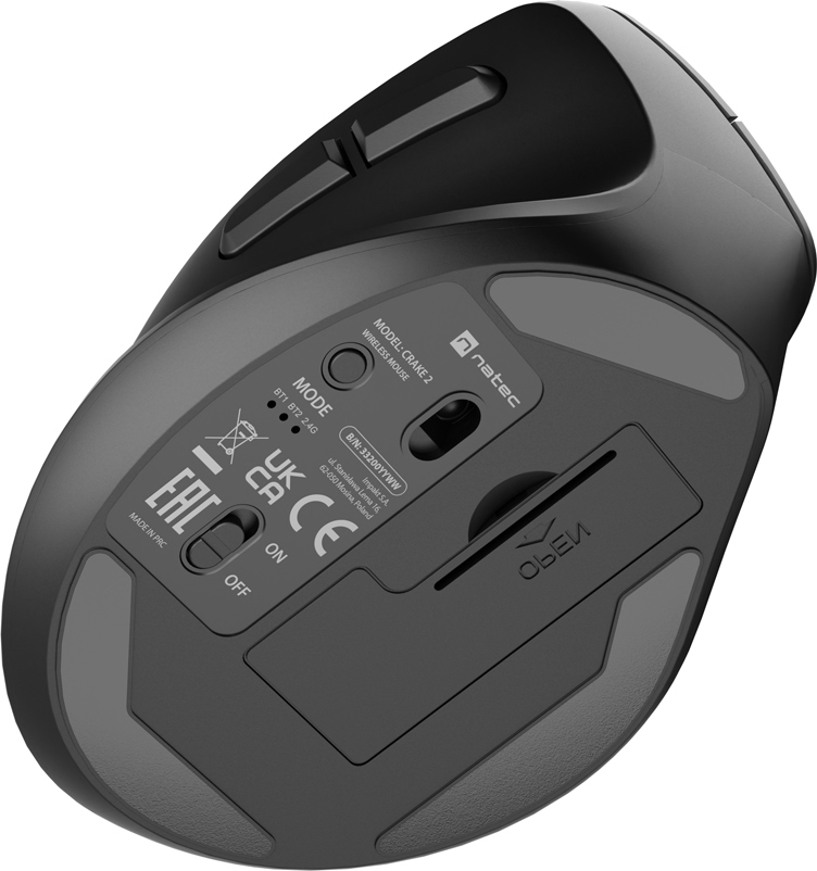 Natec CRAKE 2/Kancelářská/Optická/Pro leváky/2 400 DPI/USB+BT/Černá