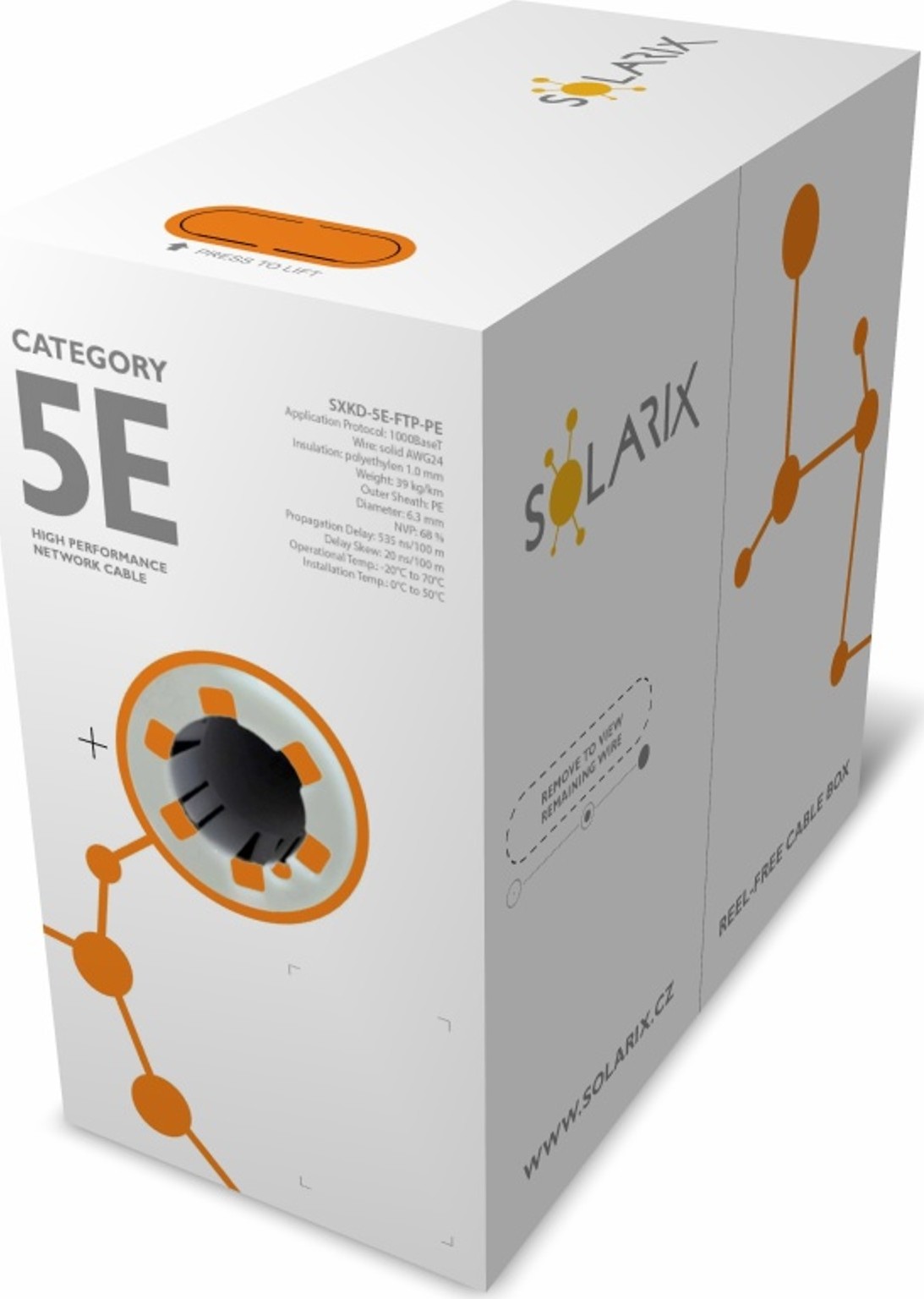 Inštalačný kábel Solarix outdoor FTP, Cat5E, drôt, PE, krabica 305m SXKD-5E-FTP-PE