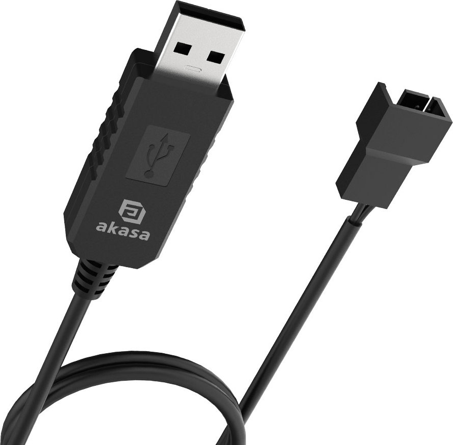 AKASA kabel USB na 3-pin / 4-pin, 5V na 12V adaptér pro ventilátory, 60 cm