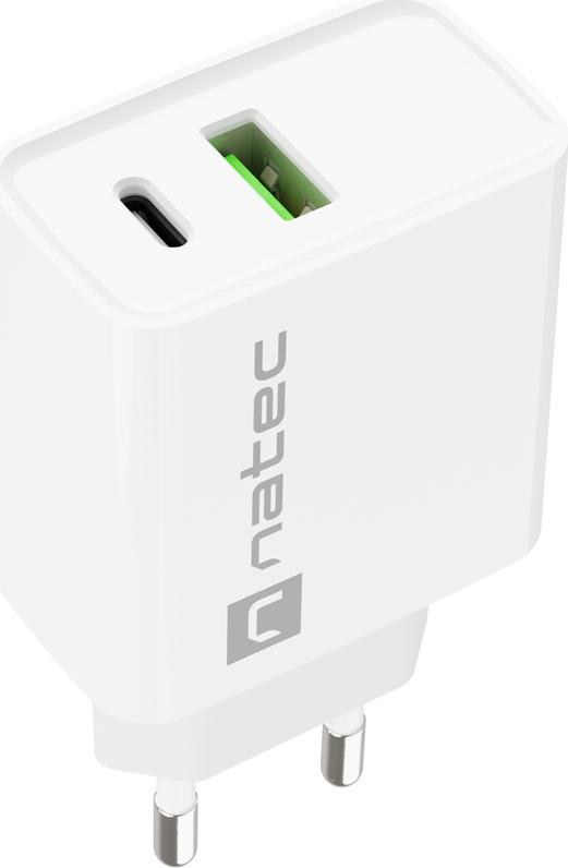 Universální nabíječka Natec RIBERA 20W 1X USB-A + 1X USB-C, bílá