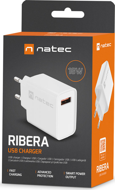 Universální nabíječka Natec RIBERA 18W 1X USB-A, bílá