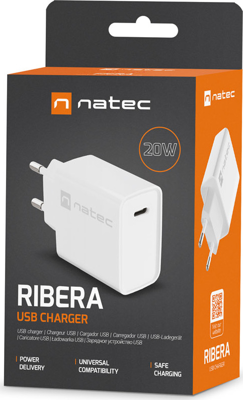 Universální nabíječka Natec RIBERA 20W 1X USB-C, bílá