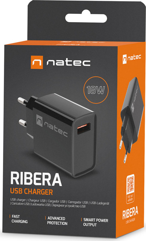 Universální nabíječka Natec RIBERA 18W 1X USB-A, černá