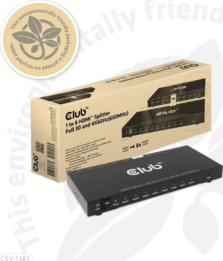 Club 3D Club3D Video rozbočovač 1:4 HDMI 2.0 4K120Hz, 4 porty, černá