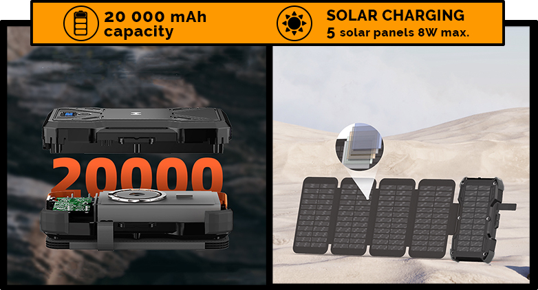Viking solární outdoorová powerbanka TYR II 20000 mAh, bezdrátové nabíjení