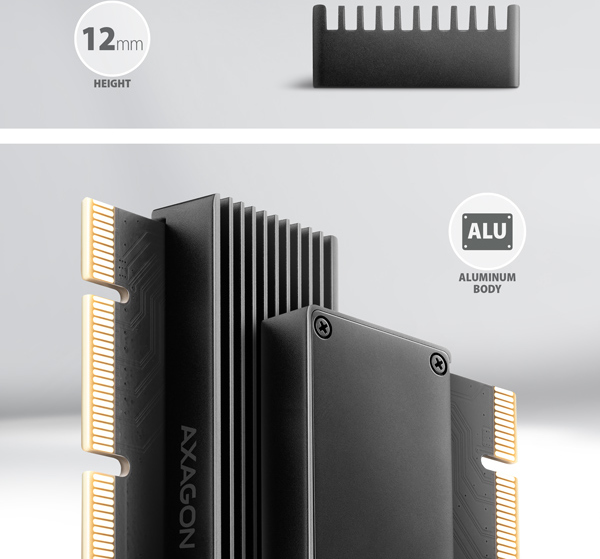 AXAGON PCEM2-XS, PCIe x16 - M.2 NVMe M-key slot adaptér, kryt s chladičom pre pasívne chladenie