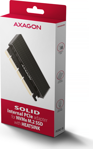 AXAGON PCEM2-XS, PCIe x16 - M.2 NVMe M-key slot adaptér, kryt s chladičom pre pasívne chladenie